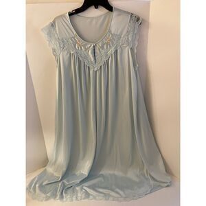 Shadowline Gown Size Xl Blue Lace Flowers Nylon USA